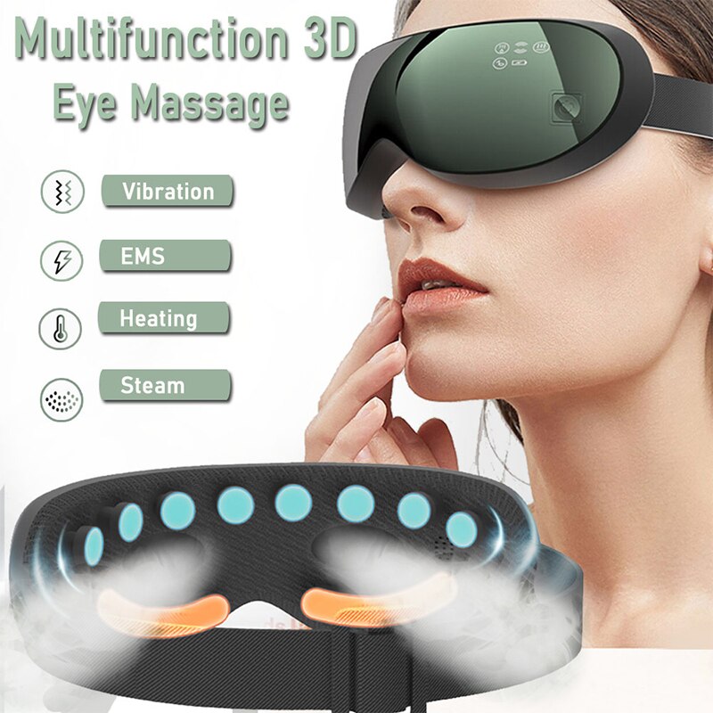 Massageador de olhos portátil Hidratante Instrumento para cuidados com os olhos 6 modos Vibração 3D Airbag Massagem EMS para alívio de enxaquecas e fadiga