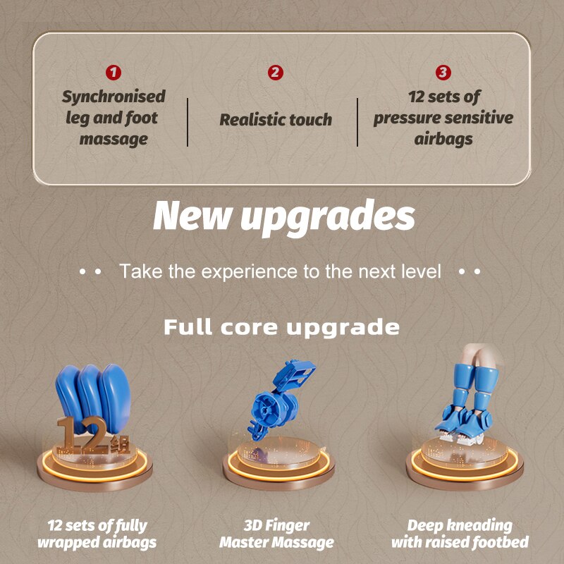Synchronised 12 sets of leg and foot Realistic touch pressure