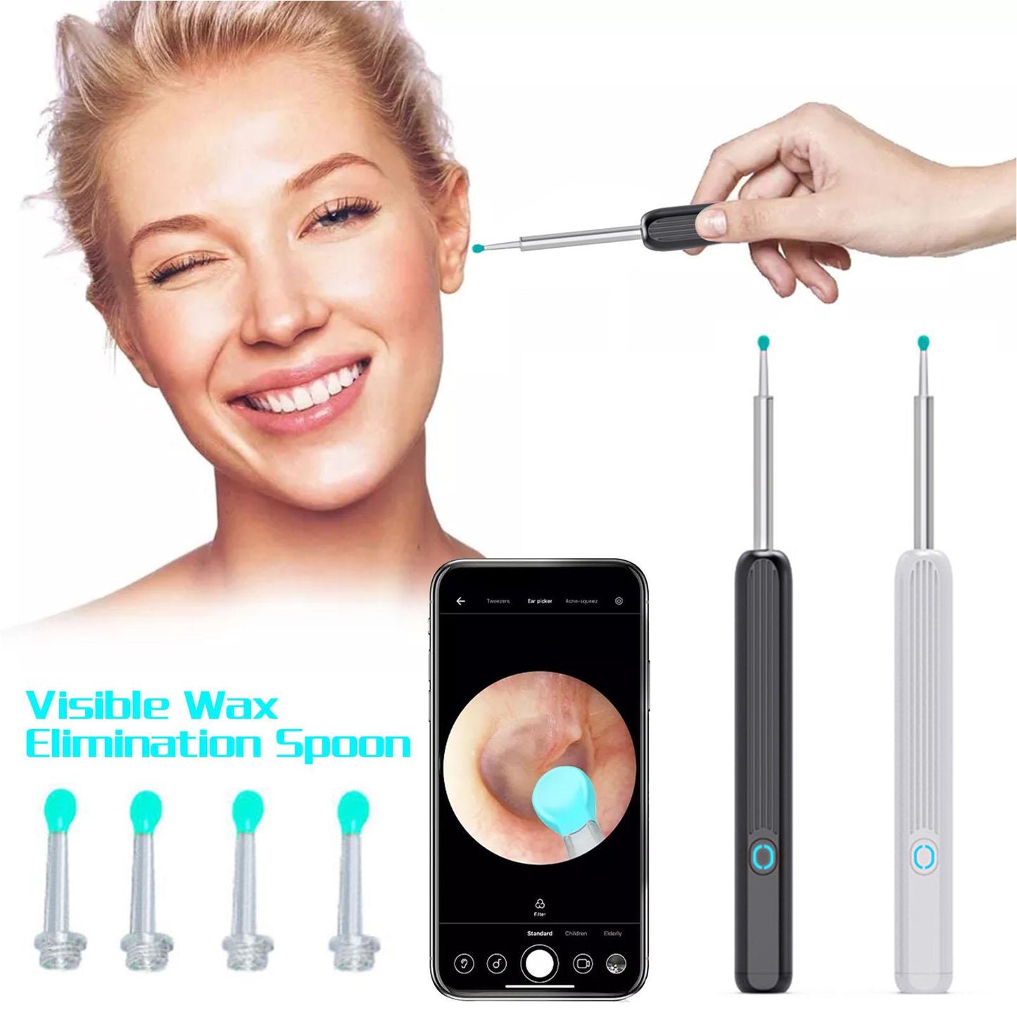 Wireless Smart Visual Ear Cleaner Otoscope Ear Wax Ear with Ear NE3 Cleaning Kit Removal Sticks Endoscope Camera Tool Kit