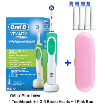 Oral B Electric Toothbrush 2D Rotary Vibration Clean Charging Tooth Brush Cross Action Bristle Oral Care 4 Gift Brush Heads Free