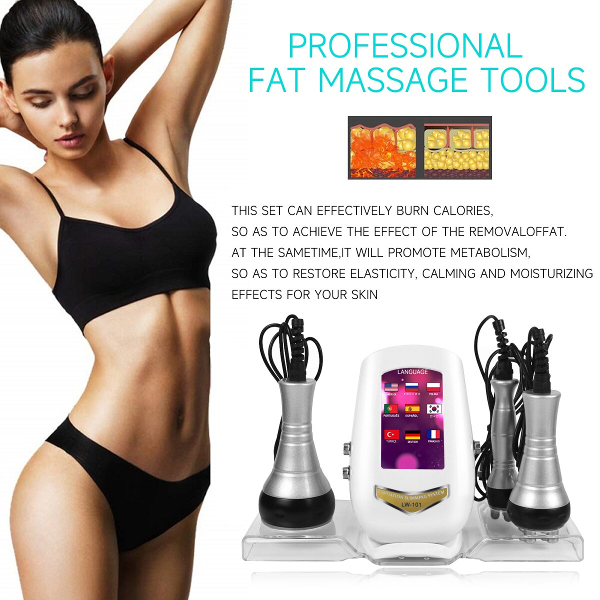 MEISIKANG 3 In 1 40K Cavitation Ultrasonic RF Skin Rejuvenation Tighten Anti-wrinkle Body Slimming Weight Loss Beauty Machine