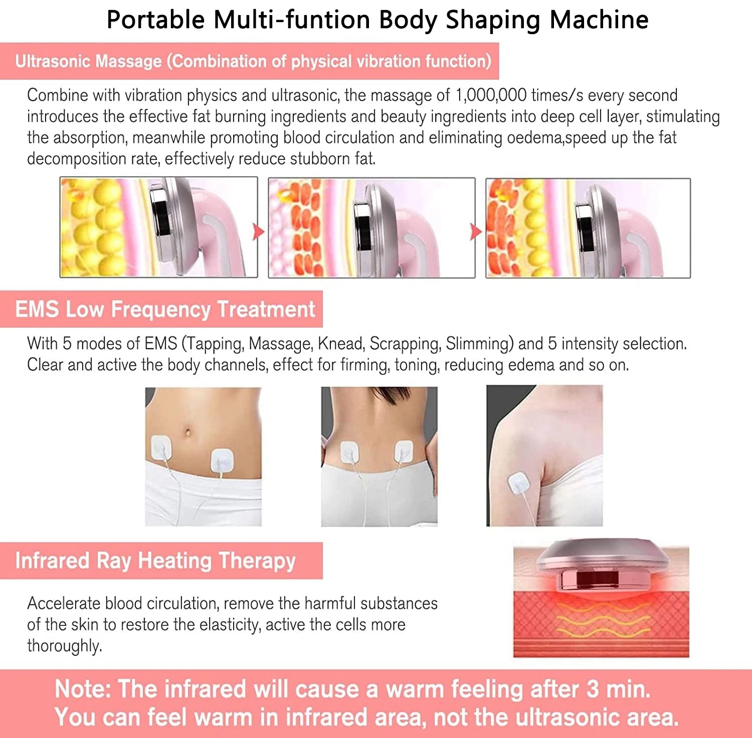 Weight loss and body slimming device using ultrasonic cavitation, microcurrent EMS, and fat burner cream gel.