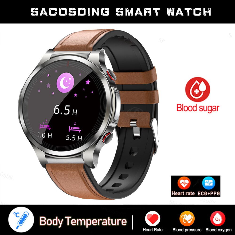 New Blood Glucose Smartwatch ECG+PPG Monitoring Heart Rate Blood Pressure Body Temperature Oximetry Smart Watch For Men Women