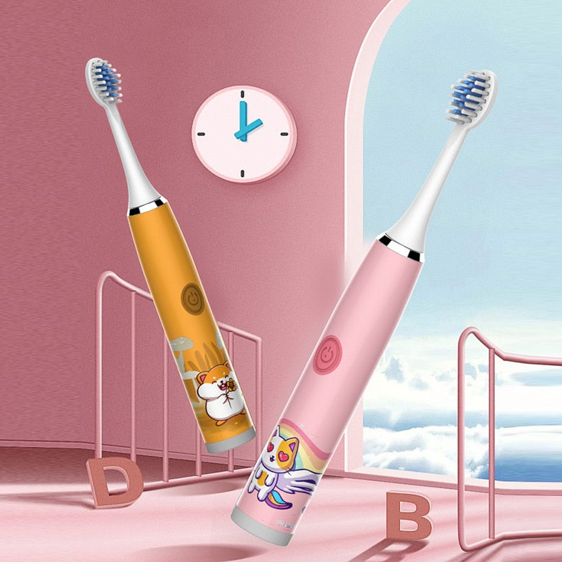 Children Sonic Electric Toothbrush Colorful Cartoon For Kids Ultrasonic Soft Fur Automatic Waterproof With Replacement Heads