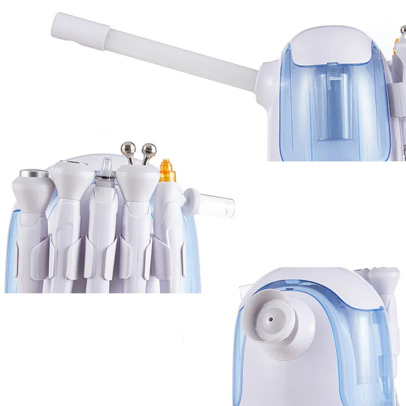 6-in-1 facial steamer and RF bio-lifter from VASMOT, with EU/US/AU/UK plug options.