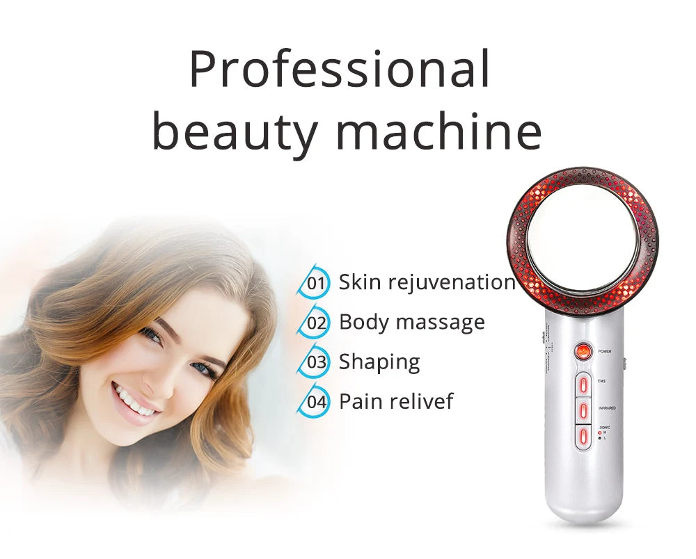 Professional beauty device for skin rejuvenation, body massage, shaping, and pain relief.