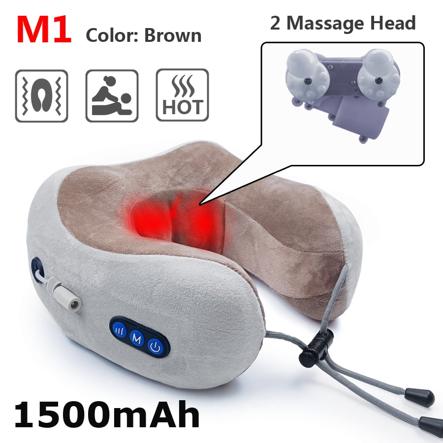 Neck Massager Relaxation Knead Heat Vibrator Travel U-shaped Pillow Car Airport Office Siesta Electric Cervical Spine Massage