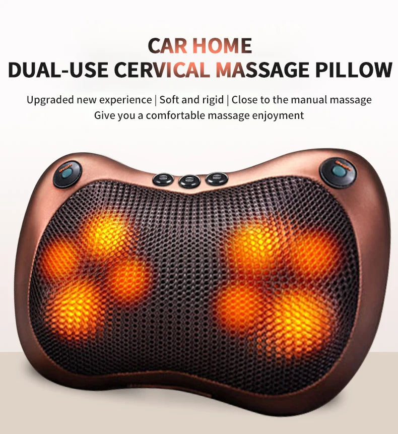 Dual-use cervical pillow for massage and support, perfect for relaxation at home or on-the-go.