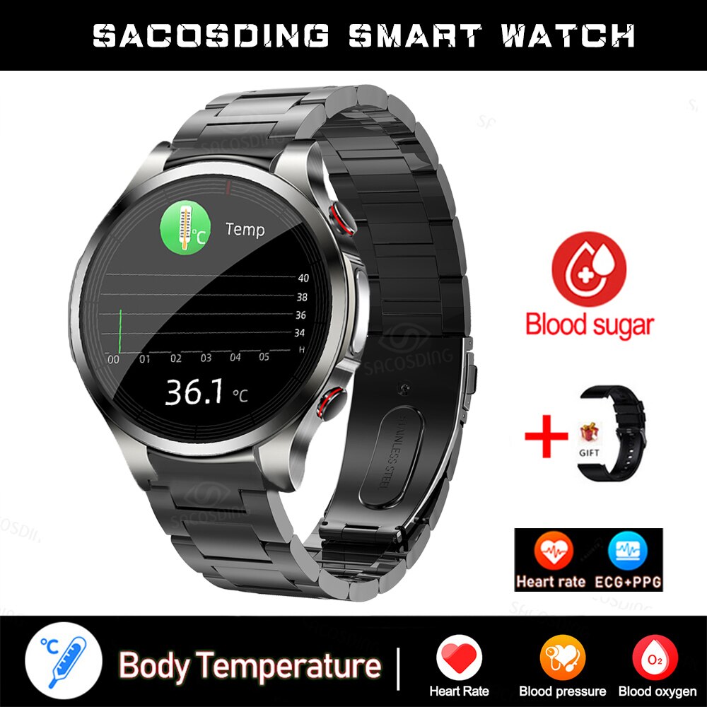 New Blood Glucose Smartwatch ECG+PPG Monitoring Heart Rate Blood Pressure Body Temperature Oximetry Smart Watch For Men Women