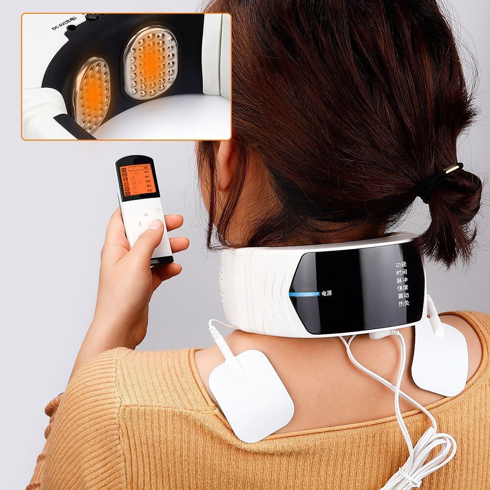 Electric Magnetic Pulse Neck Massager Infrared Heating Neck Back Vibration Massage Device Therapy Cervical Vertebra Relief Pain