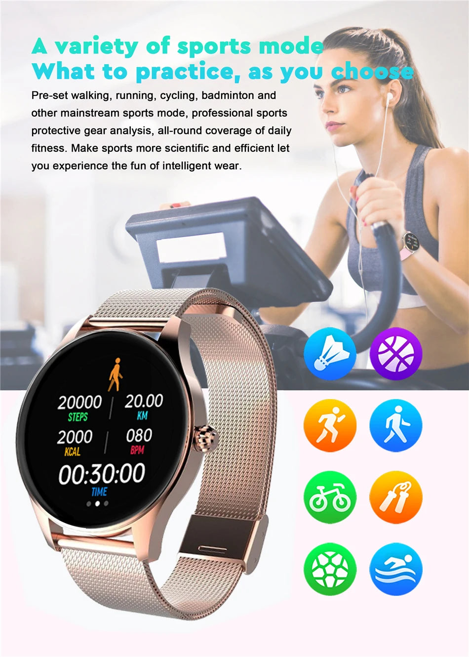 Intelligent fitness tracker for various sports and activities, providing detailed analysis and goal-setting.