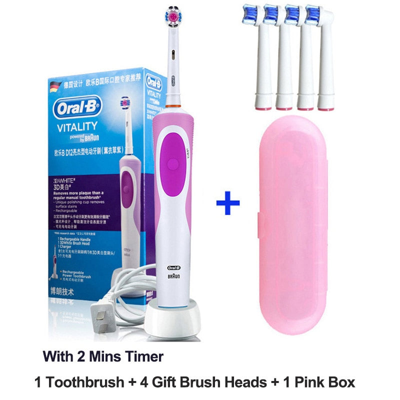 Oral B Electric Toothbrush 2D Rotary Vibration Clean Charging Tooth Brush Cross Action Bristle Oral Care 4 Gift Brush Heads Free