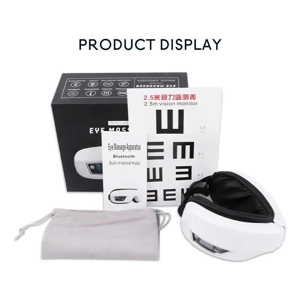 Relaxing eye massager with vibration, heat, and Bluetooth sound accompaniment to reduce fatigue, wrinkles, and puffiness.