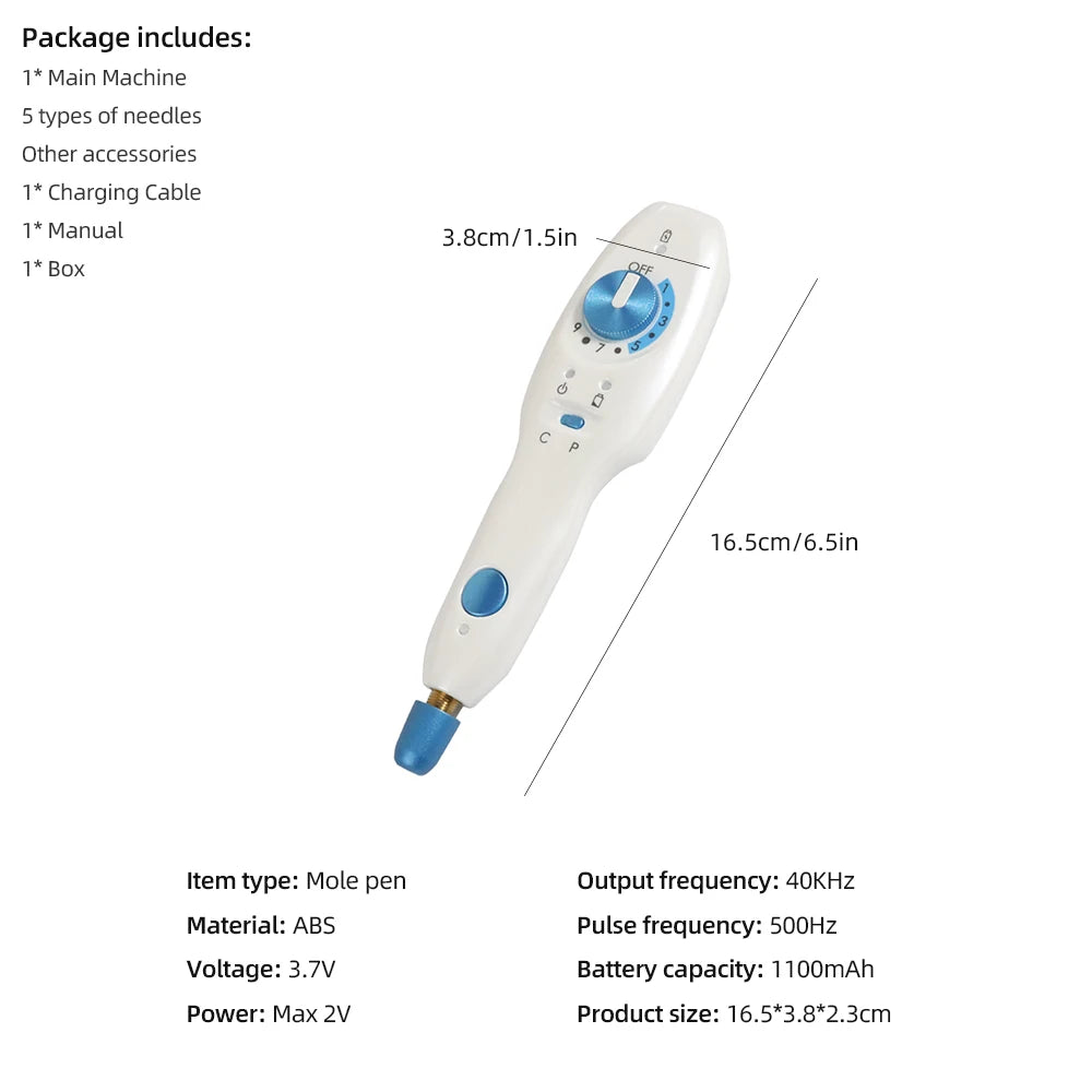 Plasma pen for skin tightening, acne removal, and mole reduction.