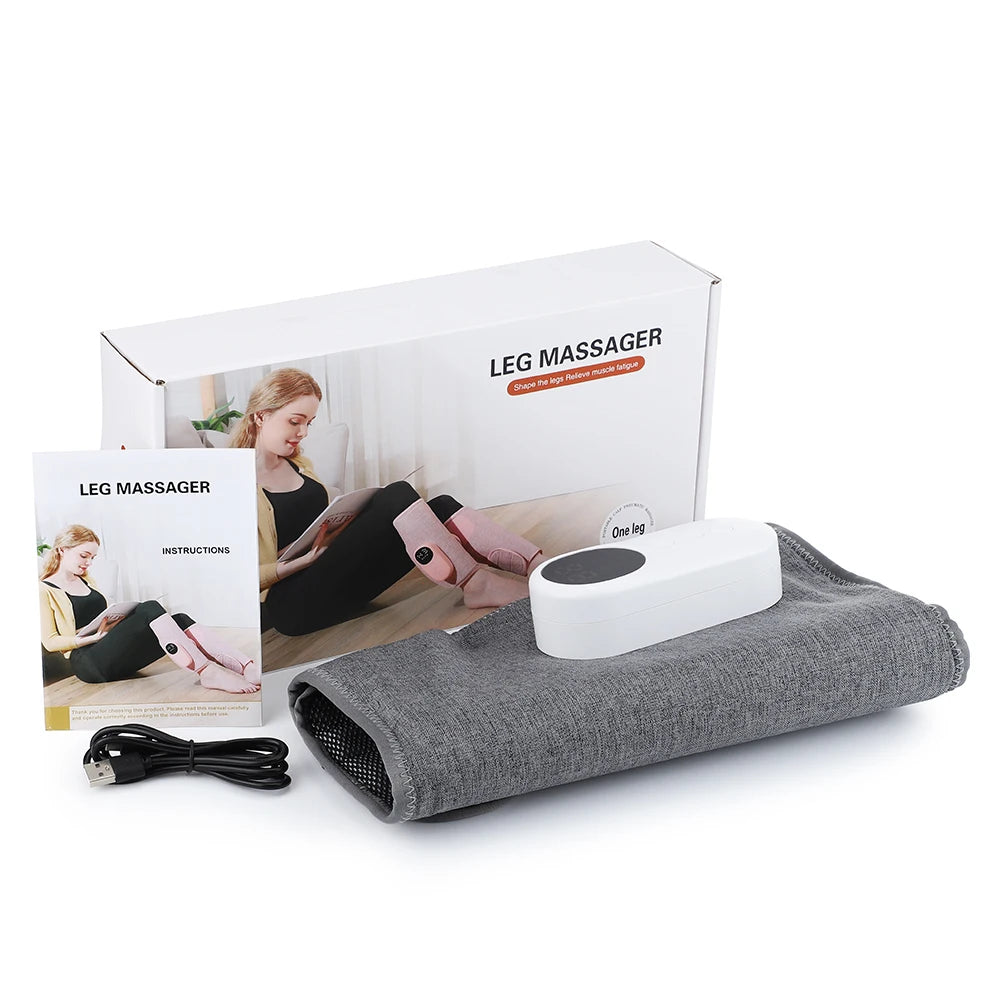 Easy-to-use leg massager with vibration, heating, and air compression modes for a relaxing experience.