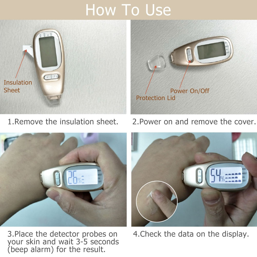 Detector preciso LCD digital testador de umidade de óleo de pele para cuidados com a pele do rosto com sensor de biotecnologia Lady Beauty Tool Spa Monitor