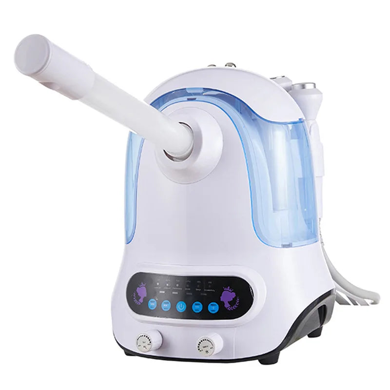 Electric facial steamer with multiple functions, including skin rejuvenation and tightening.