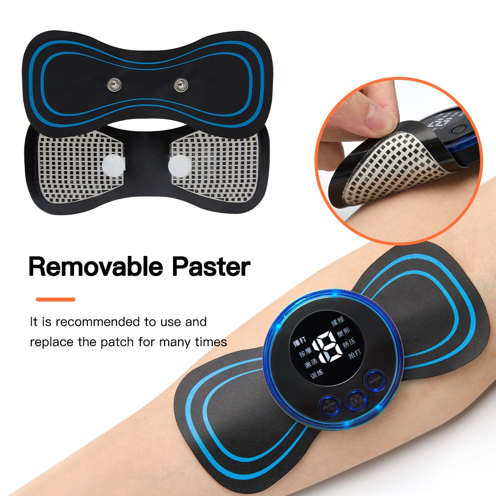 EMS Mini Electric Pulse Neck Masager LCD Display 8 Mode Cervical Massage Patch Muscle Pain Relief Tool Portable Body Massager