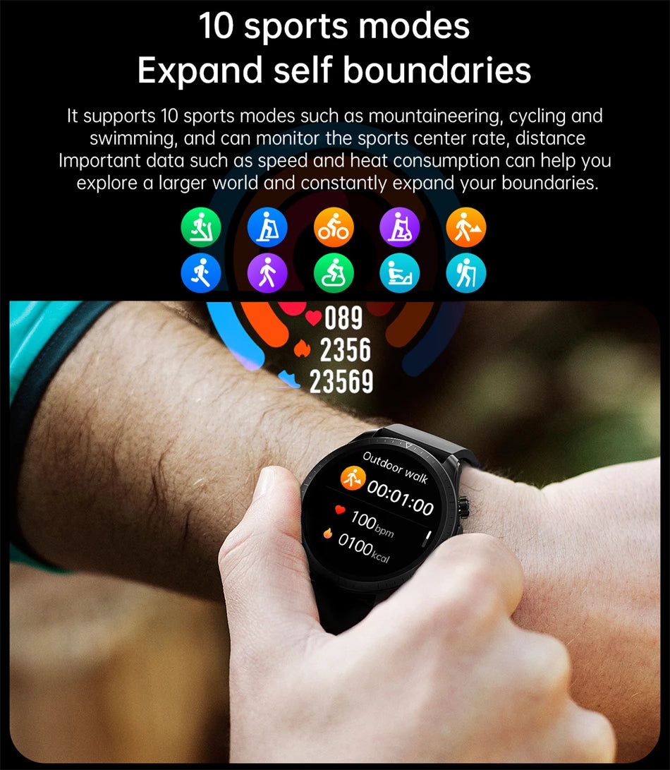 Smart watch tracks 10 sports modes, vital data for hiking, cycling, swimming and more.