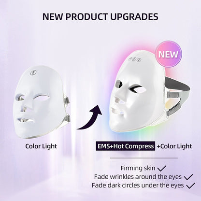 Wireless 2.0 EMS Hot Compress LED Facial Beauty Mask 7 Colors LED Photon Rejuvenation Mask Firm Skin Anti Acne Wrinkle Removal