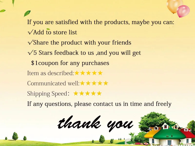 Add to store list, share, or leave feedback; receive coupon as thank you with accurate description and prompt communication.