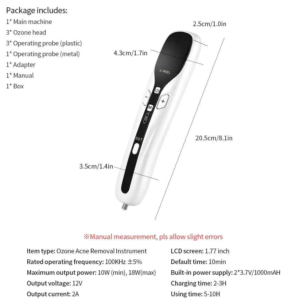 Ozone plasma pen for removing skin tags, moles, dark spots, warts, freckles and wrinkles.