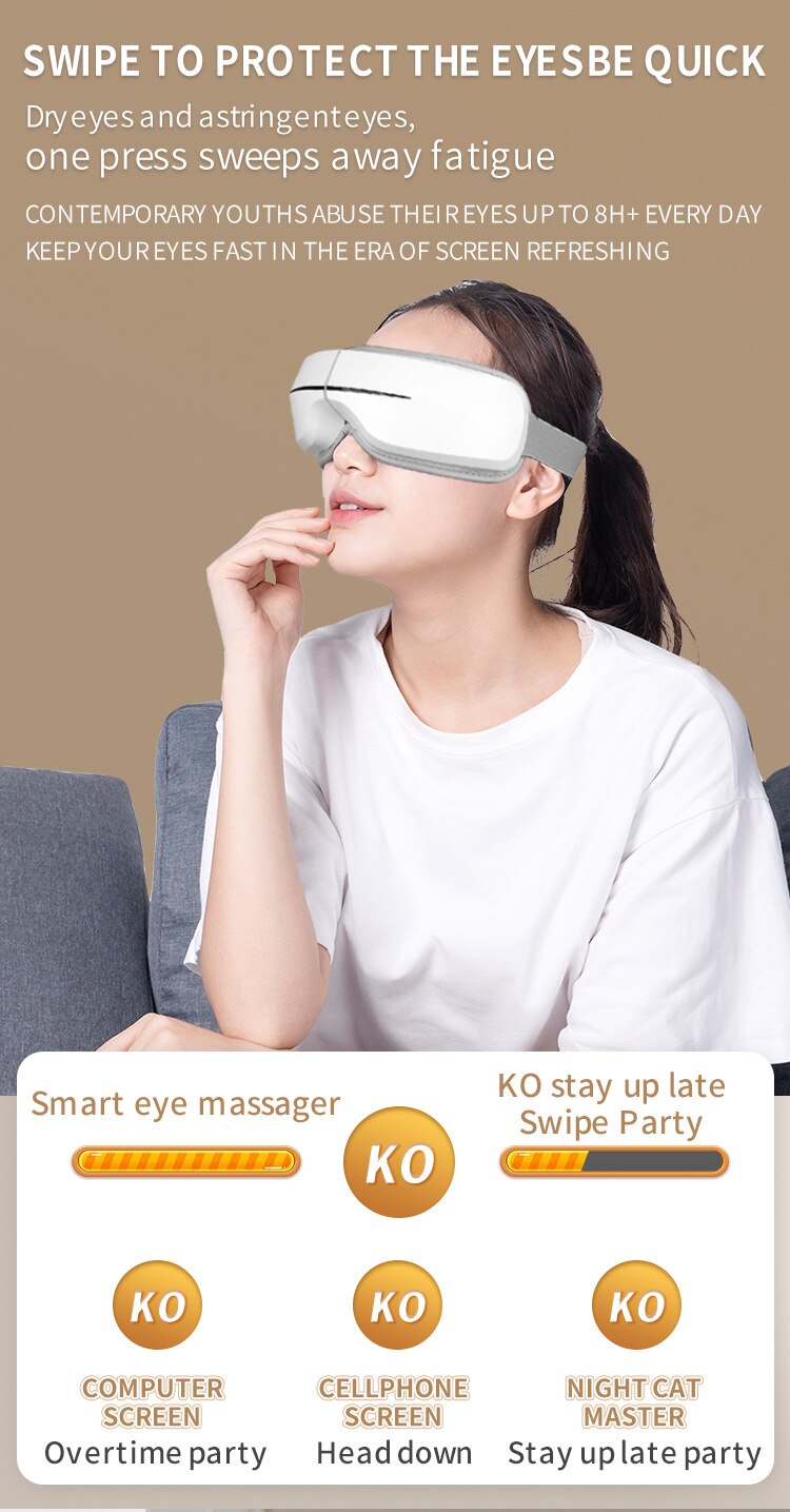 Massageador inteligente para instrumento de massagem nos olhos Pressão de ar Vibração Compressa quente Música Bluetooth Remover olheiras Cuidados com os olhos