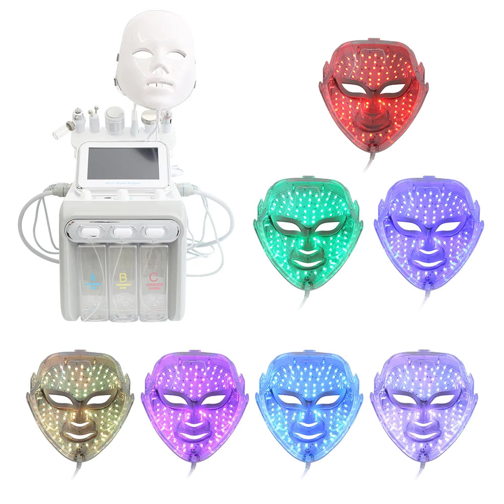 7-in-1 facial scrubber with hydraulic, oxygen, and hydrodermabrasion functions for skin rejuvenation and moisture.