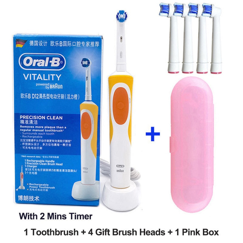 Oral B Electric Toothbrush 2D Rotary Vibration Clean Charging Tooth Brush Cross Action Bristle Oral Care 4 Gift Brush Heads Free