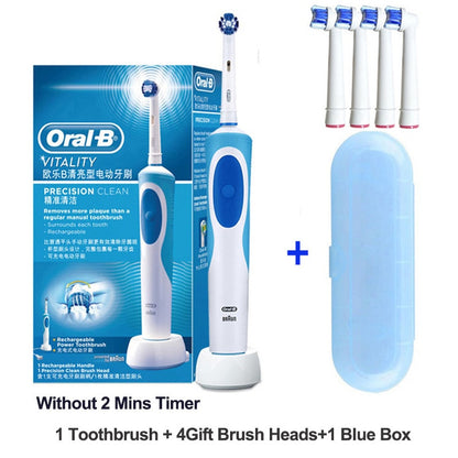 Oral B Electric Toothbrush 2D Rotary Vibration Clean Charging Tooth Brush Cross Action Bristle Oral Care 4 Gift Brush Heads Free