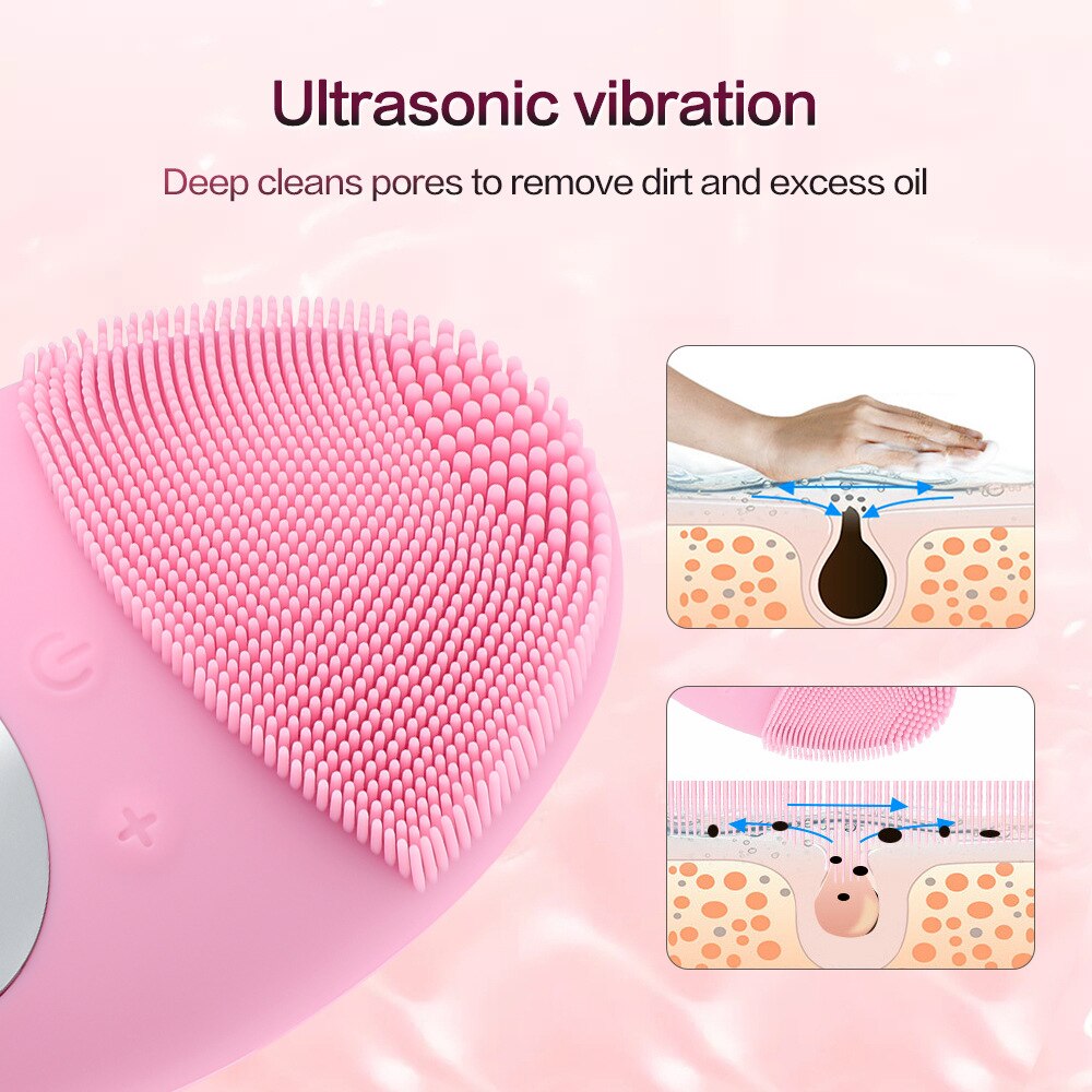 Ultrasonic vibration deep cleans pores to remove dirt and excess