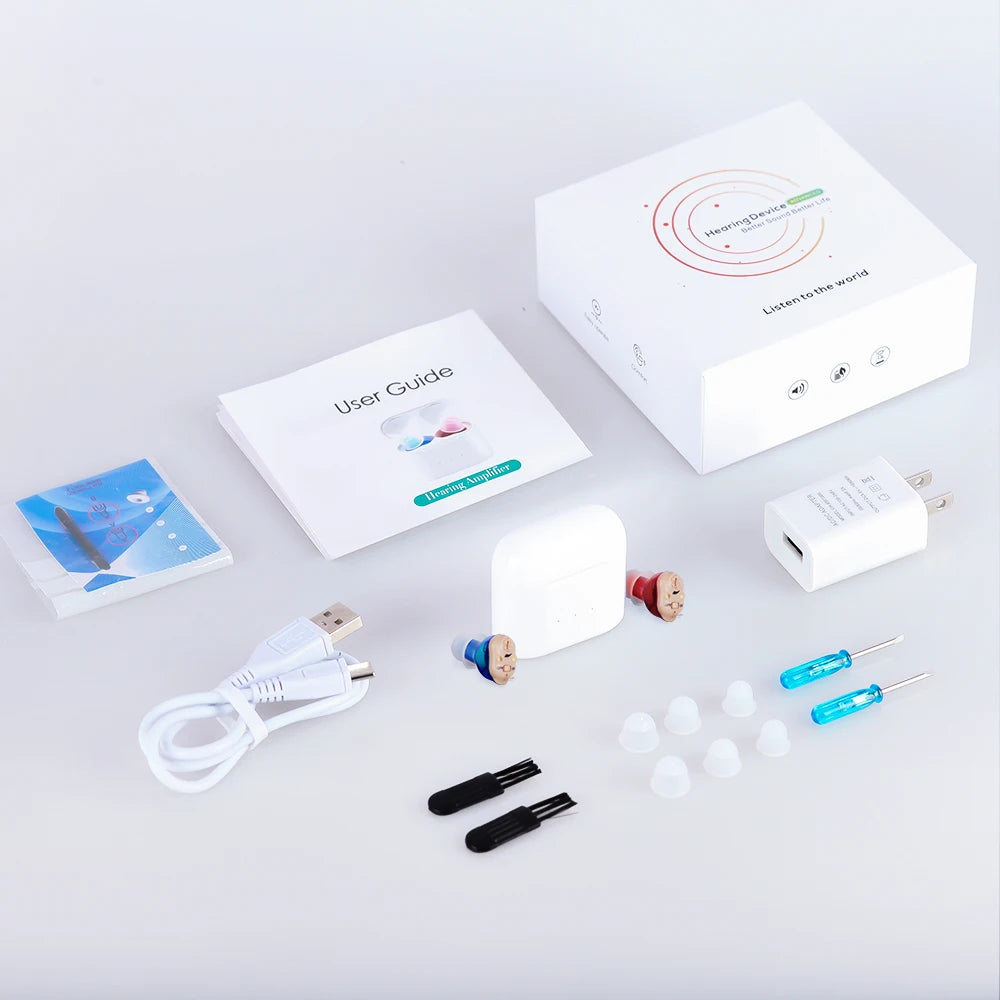 Easy setup and use for rechargeable hearing aids with customizable sound settings.