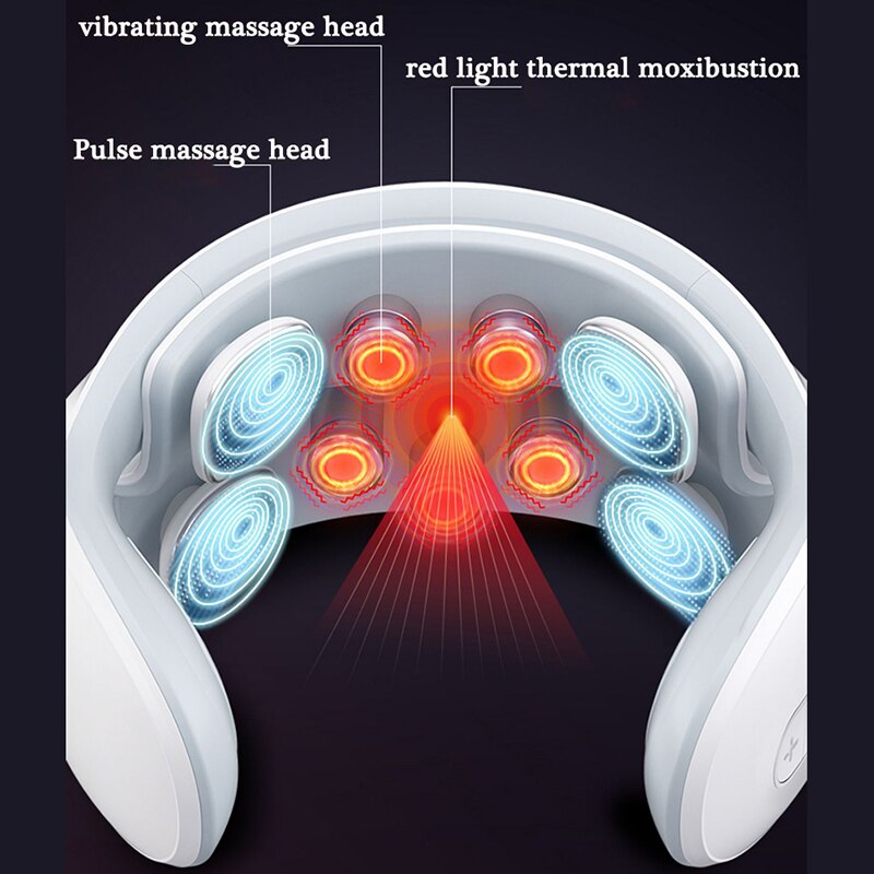 Masseur intelligent pour le cou Vibration électrique Pulse Masseur cervical Rechargeable Chauffage Voix Cou Massage du dos Soulagement de la douleur Se détendre