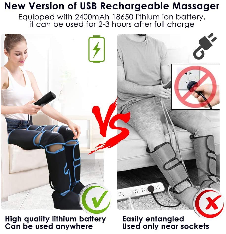 Jambe-Massager Compression pour cuisse mollet Massage des pieds Muscles soulagement de la douleur bottes dispositif avec contrôleur portable genou-chaleur