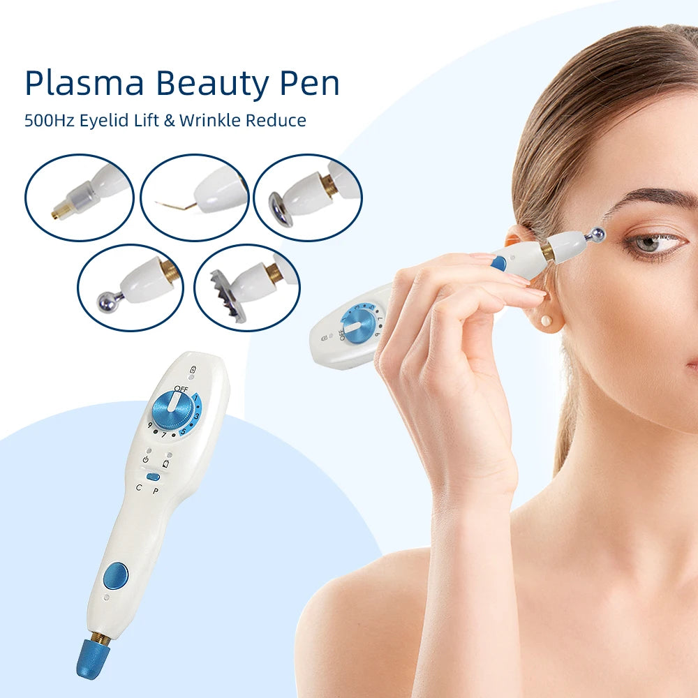 Non-invasive plasma pen for eyelid lift and wrinkle reduction.