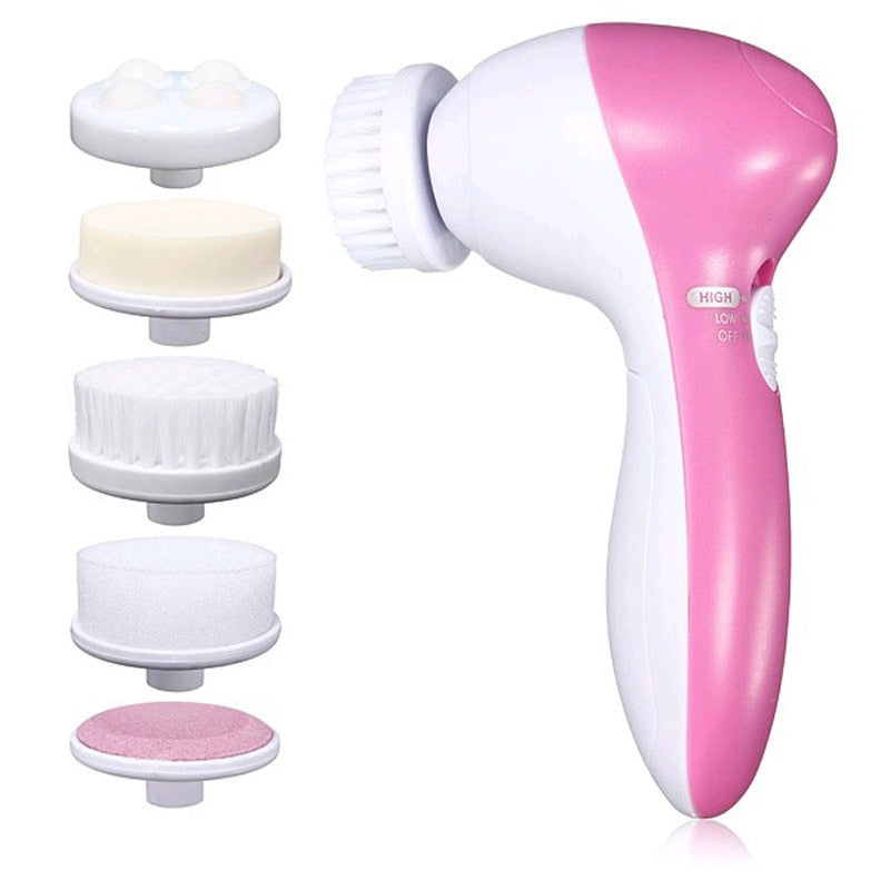 5 in 1 Electric Facial Cleanser Wash Face Cleaning Machine Skin Pore Cleaner Body Cleansing Massage Mini Beauty Massager Brush