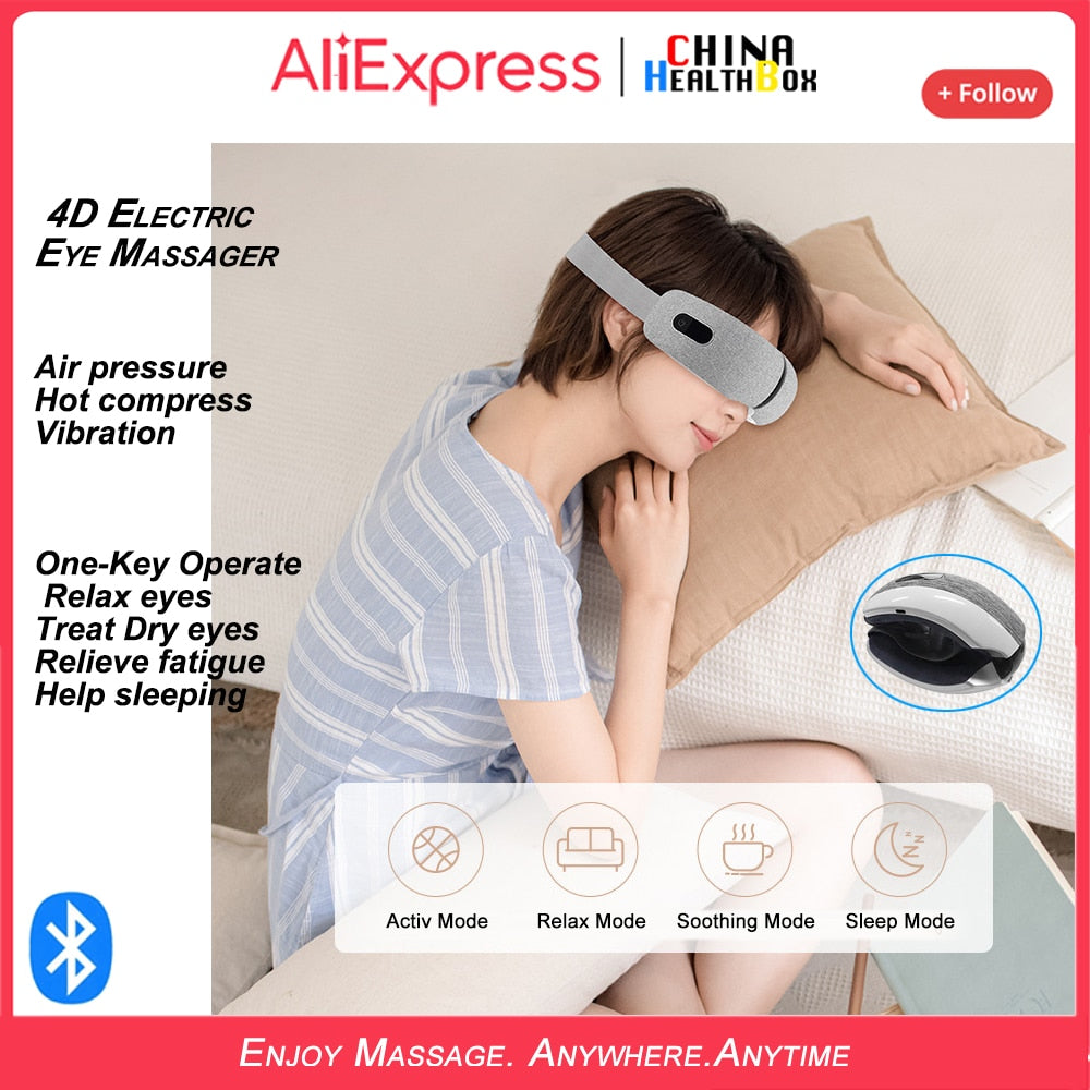 HealthBOX Eye Massager Air Pressure Dobrável Multimode Massage Hot Compress Treat Fatigue Anti Wrinkle Help Sleeping CE RoHS FCC