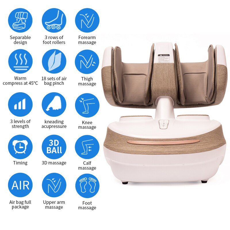 Massageador ideal para massagem de perna inteira de 2 pés, prensa de ondas de ar com aquecimento, infravermelho distante, pés, panturrilha, coxas, braços, unidade superior removível