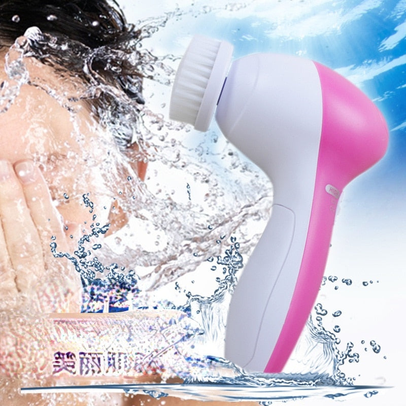 5 in 1 Electric Facial Cleanser Wash Face Cleaning Machine Skin Pore Cleaner Body Cleansing Massage Mini Beauty Massager Brush