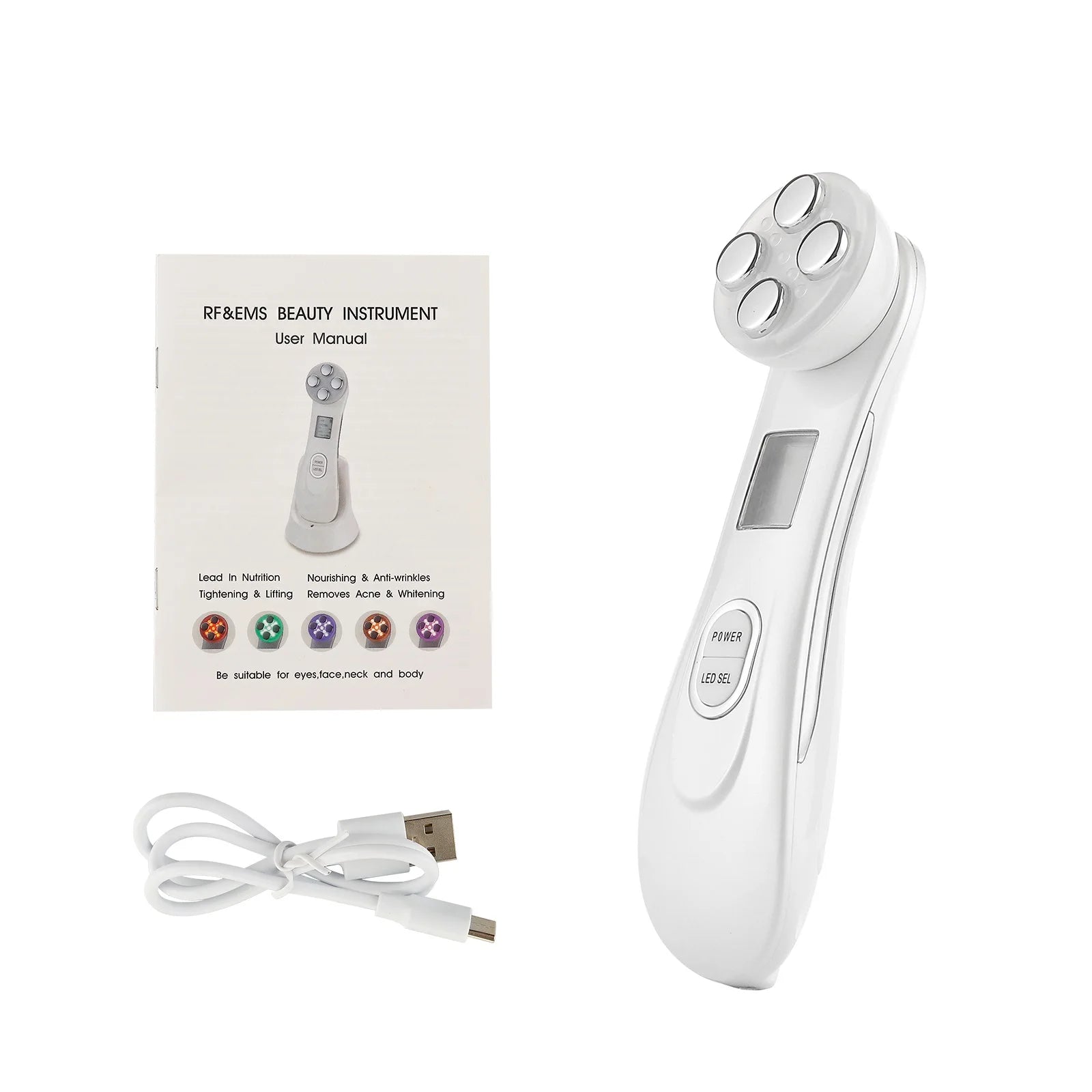 Multi-functional beauty instrument for nourishing, tightening, and lifting skin, suitable for face, eyes, neck, and body.