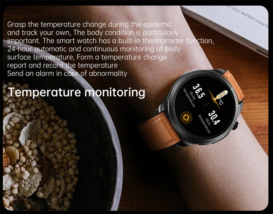 Continuous body temperature monitoring with alerts for abnormalities.