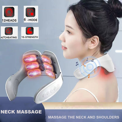 Épaule cou masseur électronique 12 tête Instrument compresse chaude impulsion Micro courant Massage traitement de l'arthrose cervicale