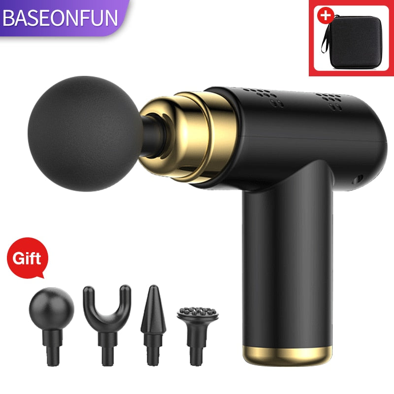 BASEONFUN Portable Massage Gun Percussion Pistol Massager For Body Neck Deep Tissue Muscle Relaxation Gout Pain Relief