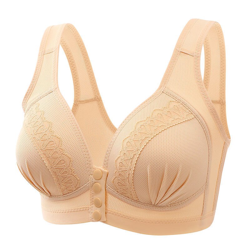 2pcs Women Underwear Breast Massage Large Size Front Button Comfortable Gather Bra Breathable Thin Section Without Steel Ring