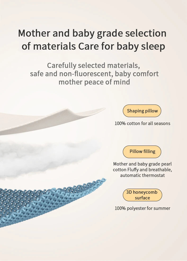 Newborn-friendly pillows with soft cotton, breathable surfaces, and removable inserts for comfort and safety.