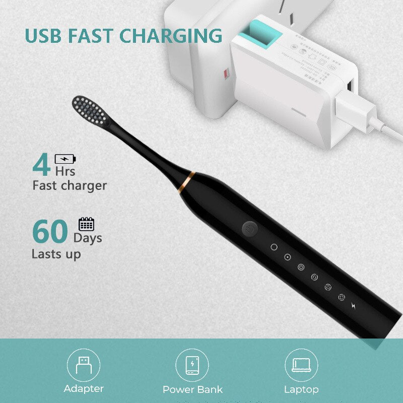 Sonic Electric Toothbrush Adult Smart Timing Tooth Brush Teeth Whitening Fast USB Rechargeable Toothbrush Replacement Head J189