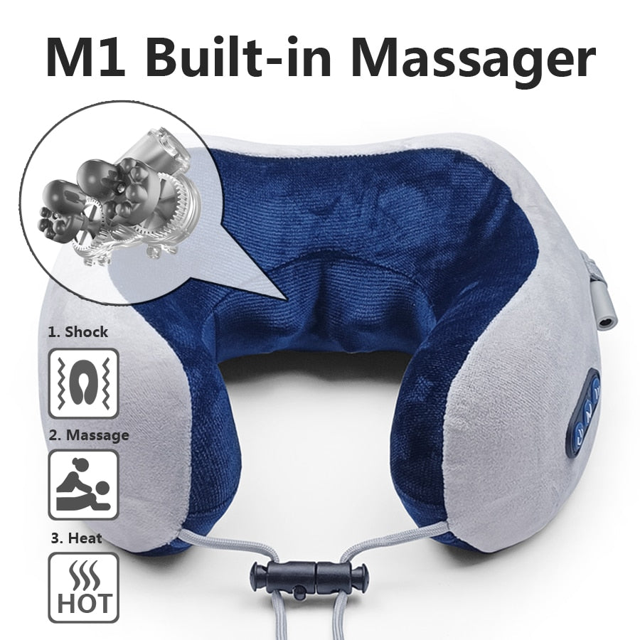 Neck Massager Relaxation Knead Heat Vibrator Travel U-shaped Pillow Car Airport Office Siesta Electric Cervical Spine Massage