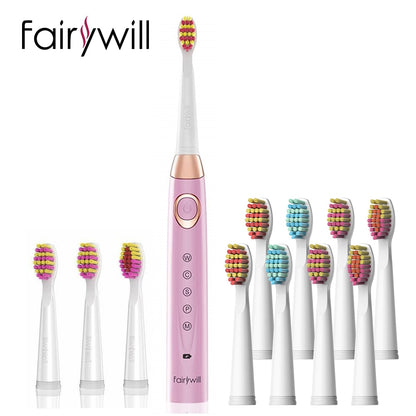 Fairywill Sonic Electric Toothbrush FW-508 USB Charger IPX7 Waterproof Electronic Toothbrush with 8 Replacement Brush Heads