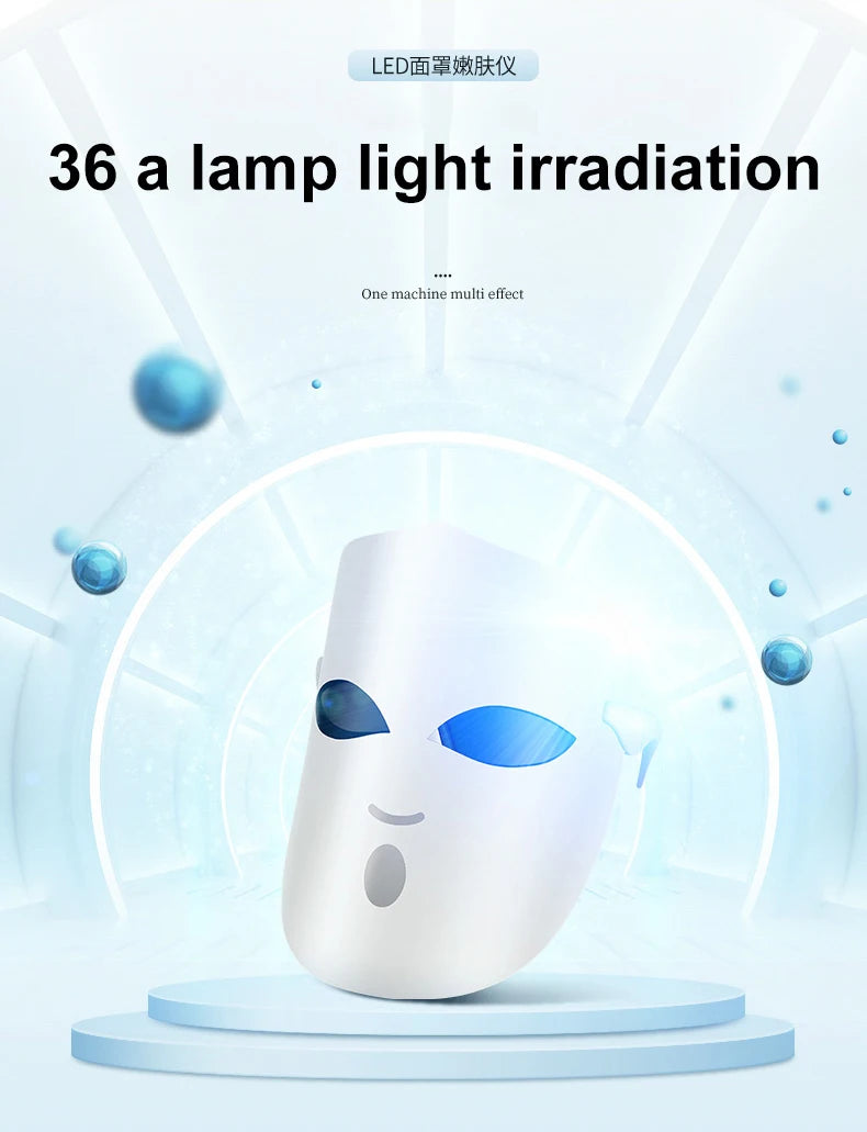 LED facial device for skin rejuvenation, acne treatment, wrinkle reduction, and brightening.