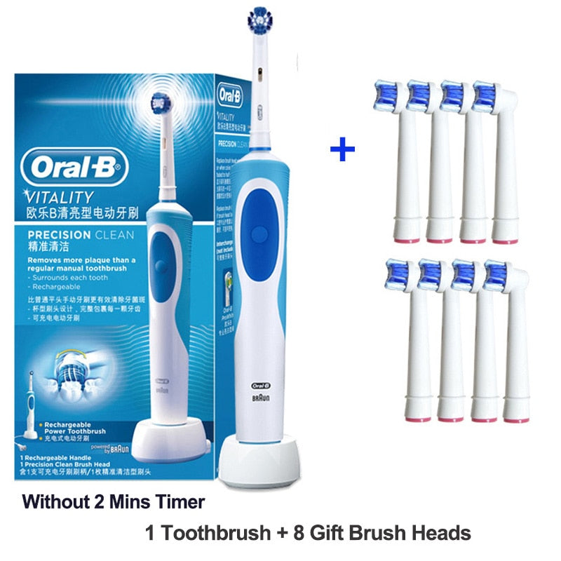 Oral B Electric Toothbrush 2D Rotary Vibration Clean Charging Tooth Brush Cross Action Bristle Oral Care 4 Gift Brush Heads Free